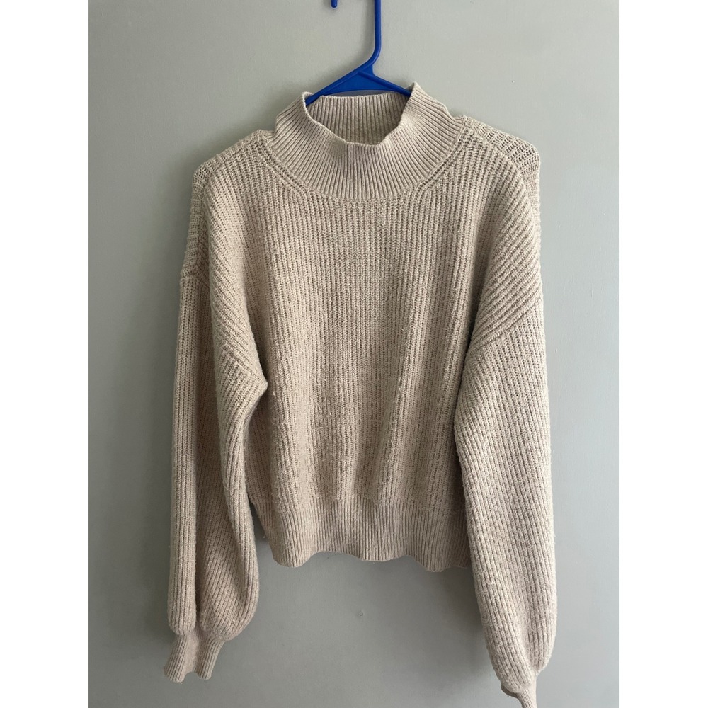 Weekend Los Angeles Oatmeal Ribbed Mock Neck Balloon Sleeve Sweater T15369WWK M